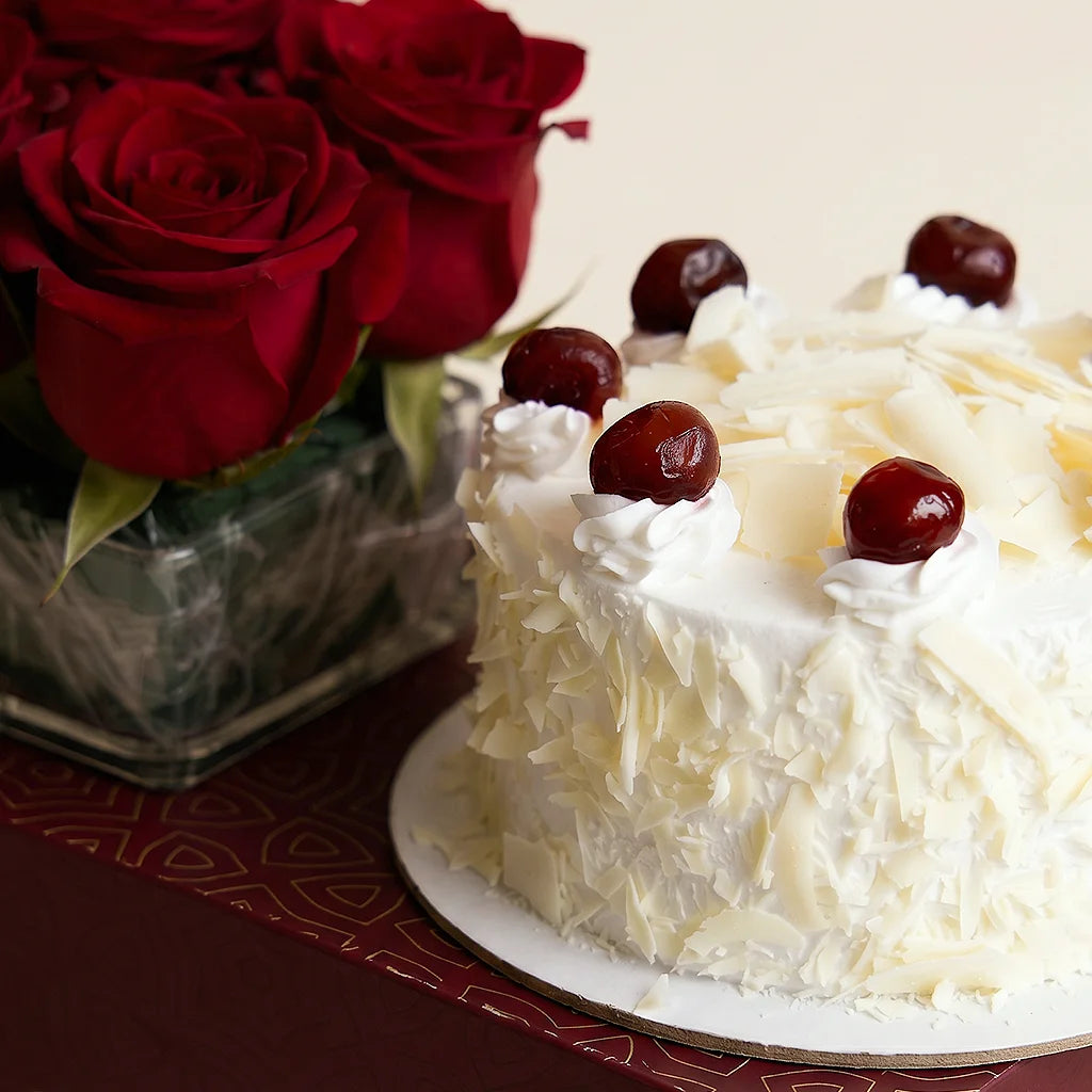 White Forest Cake & Roses Box