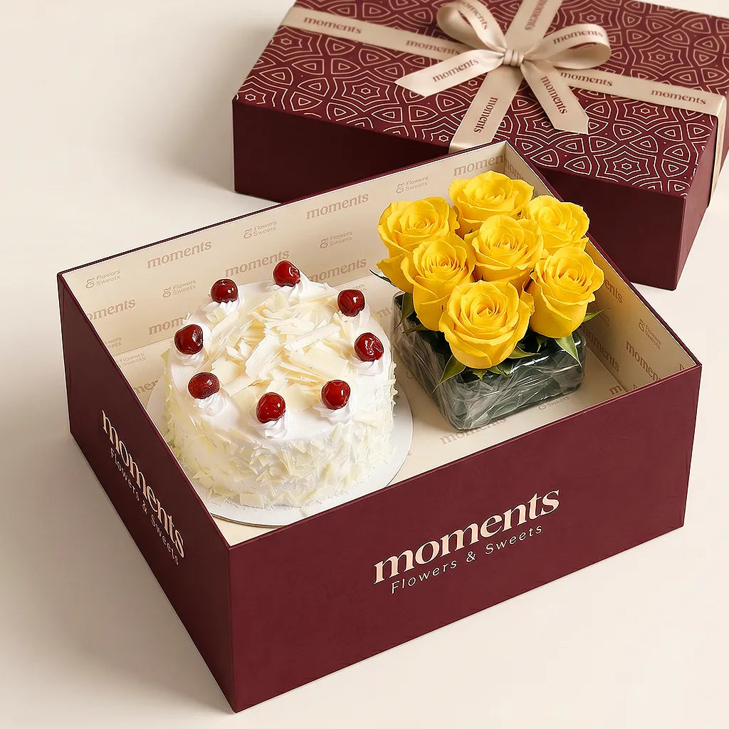 White Forest Cake & Roses Box