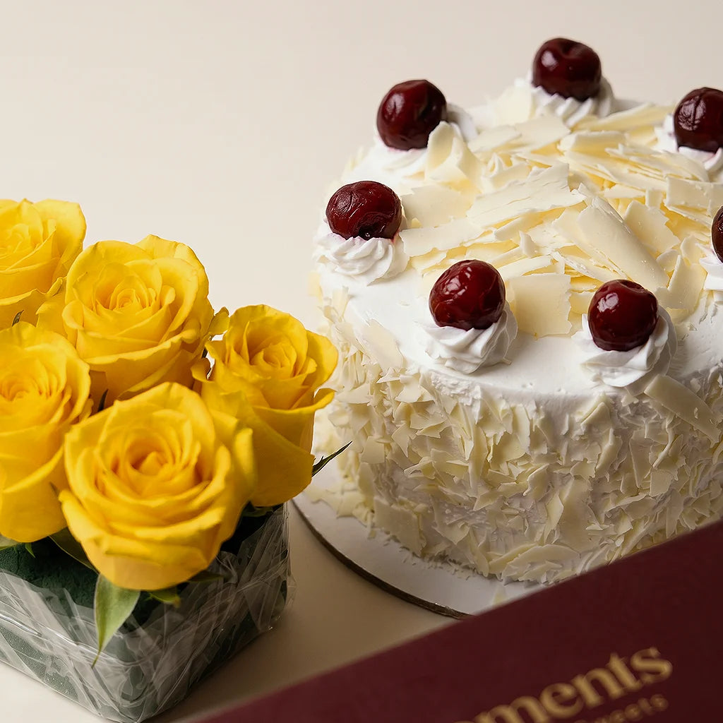 White Forest Cake & Roses Box