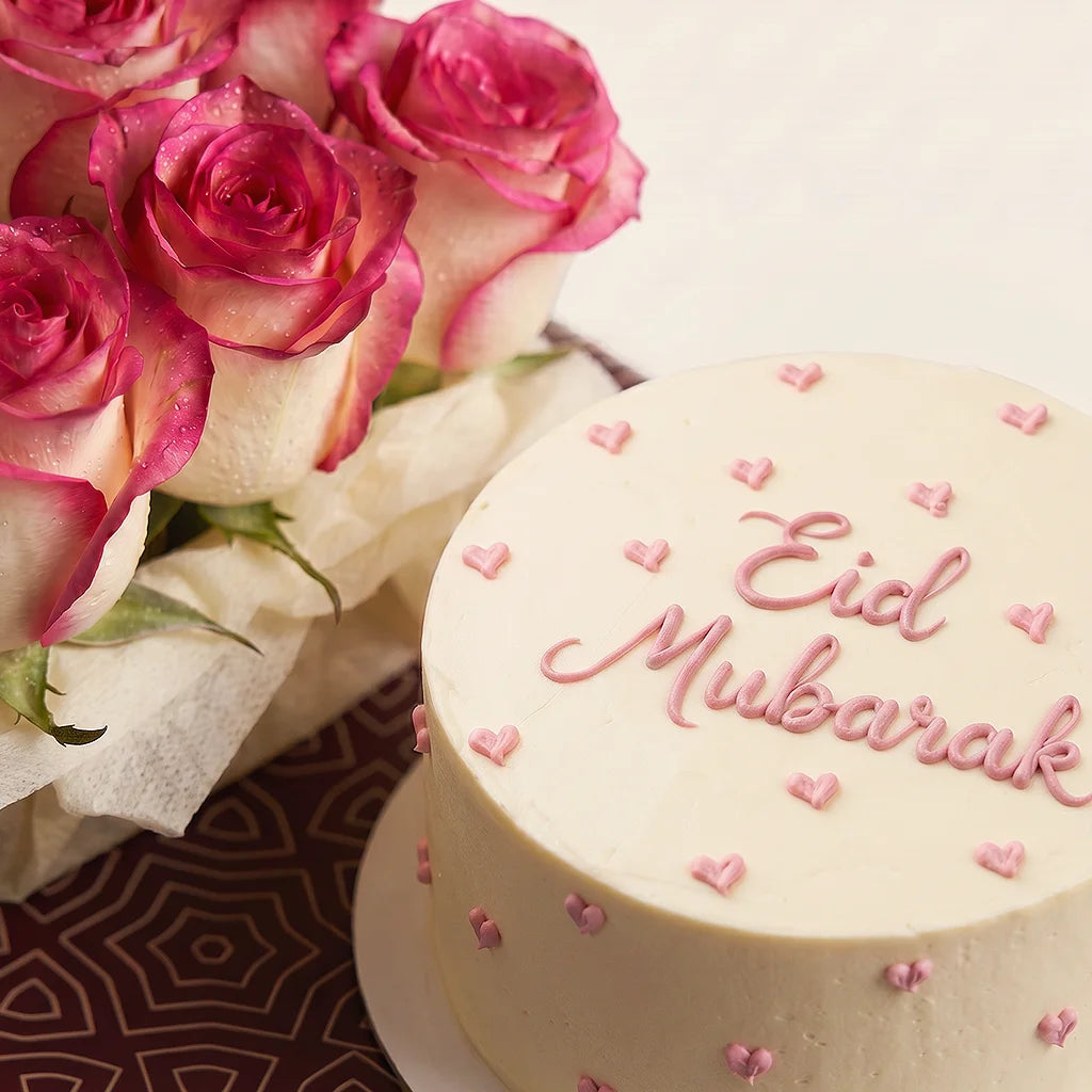 Eid Mubarak Cake & Roses Box