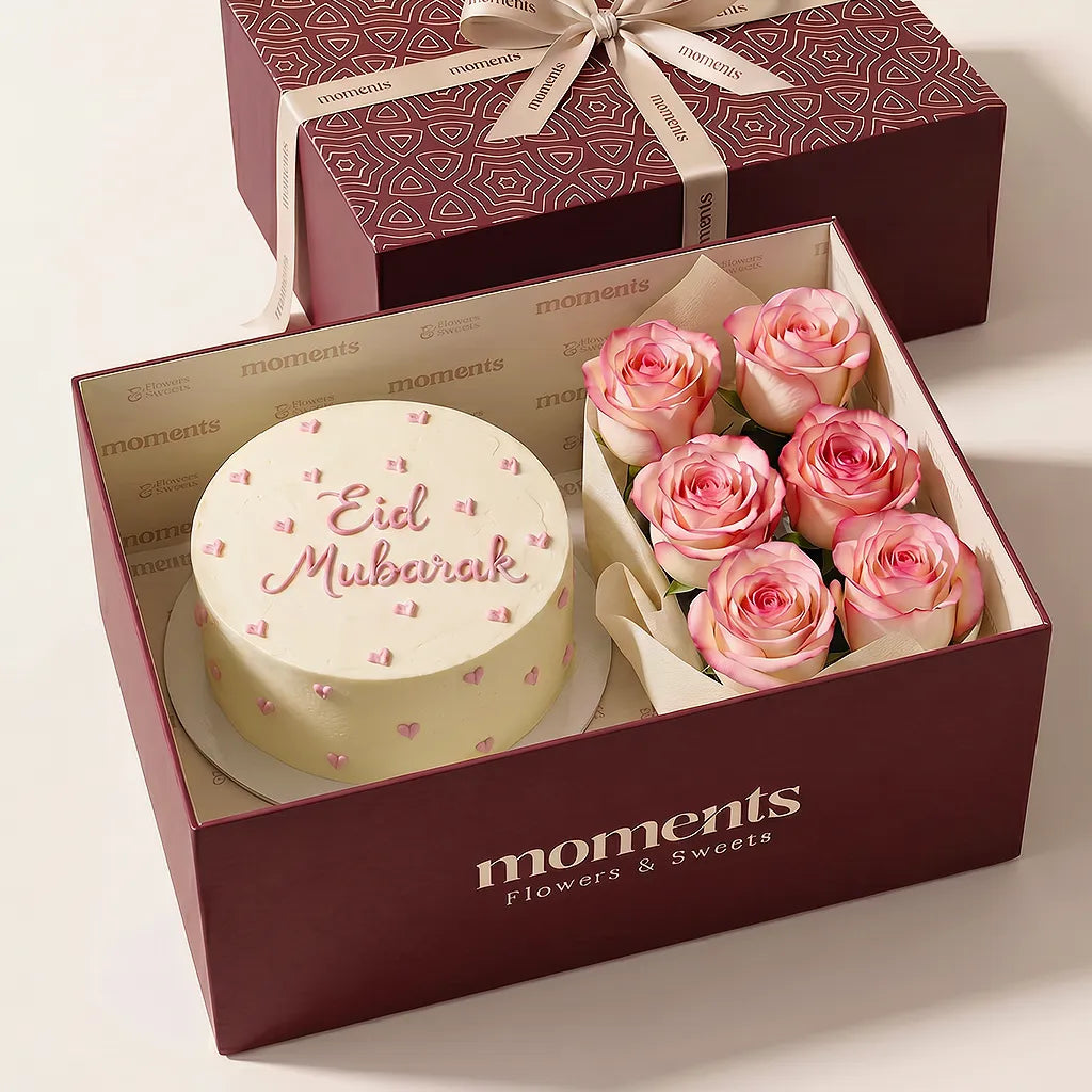 Eid Mubarak Cake & Roses Box