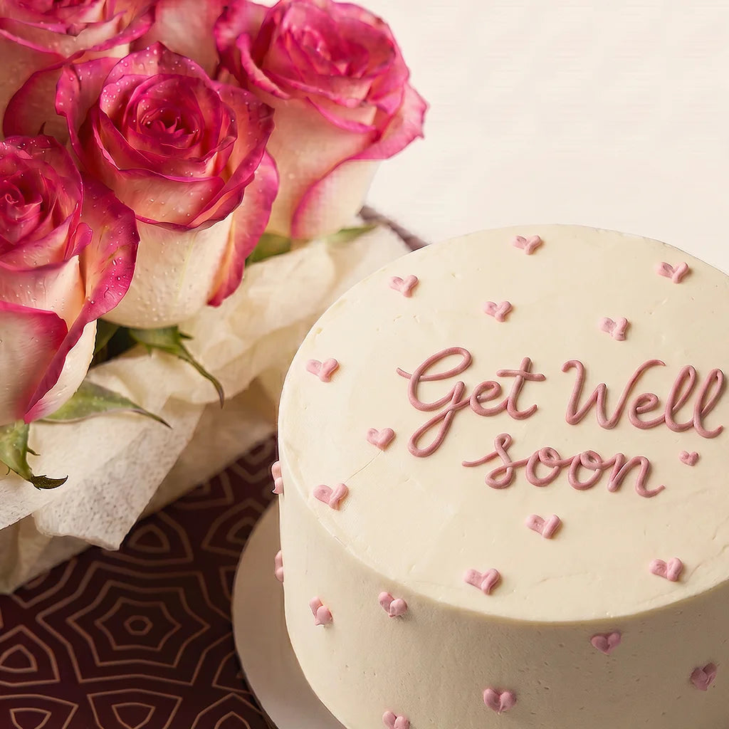 Get Well Soon Cake & Roses Box