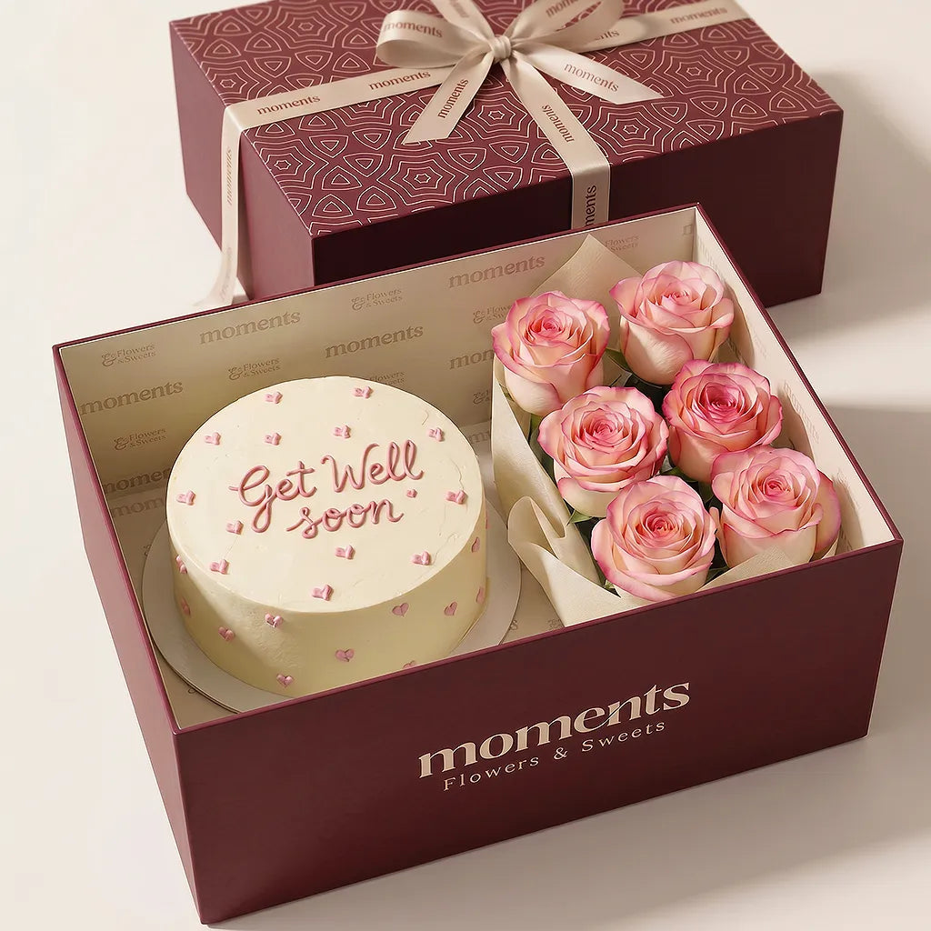 Get Well Soon Cake & Roses Box