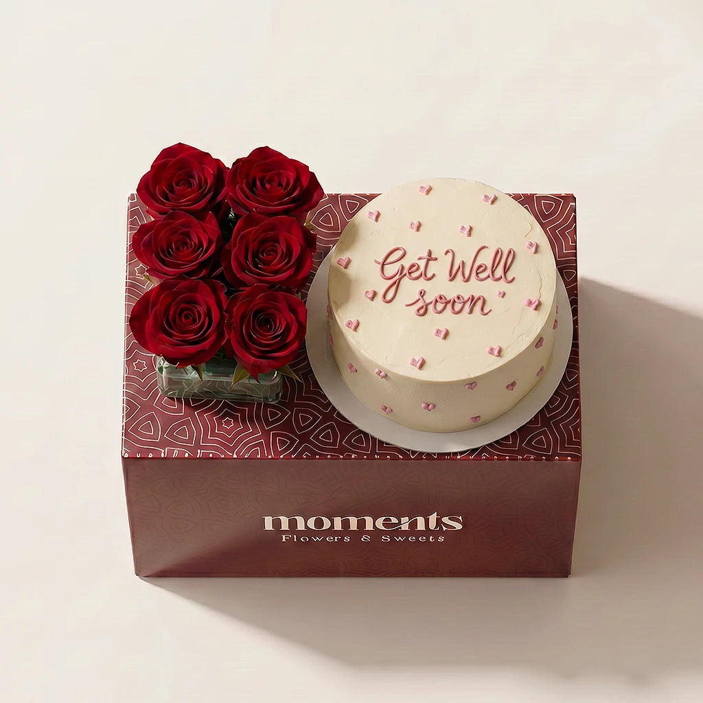 Get Well Soon Cake & Roses Box