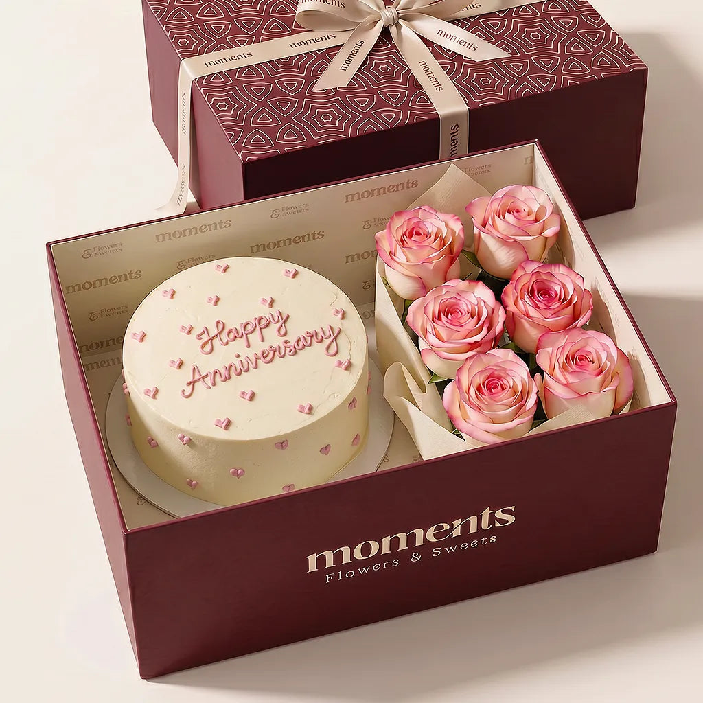 Happy Anniversary Cake & Roses Box