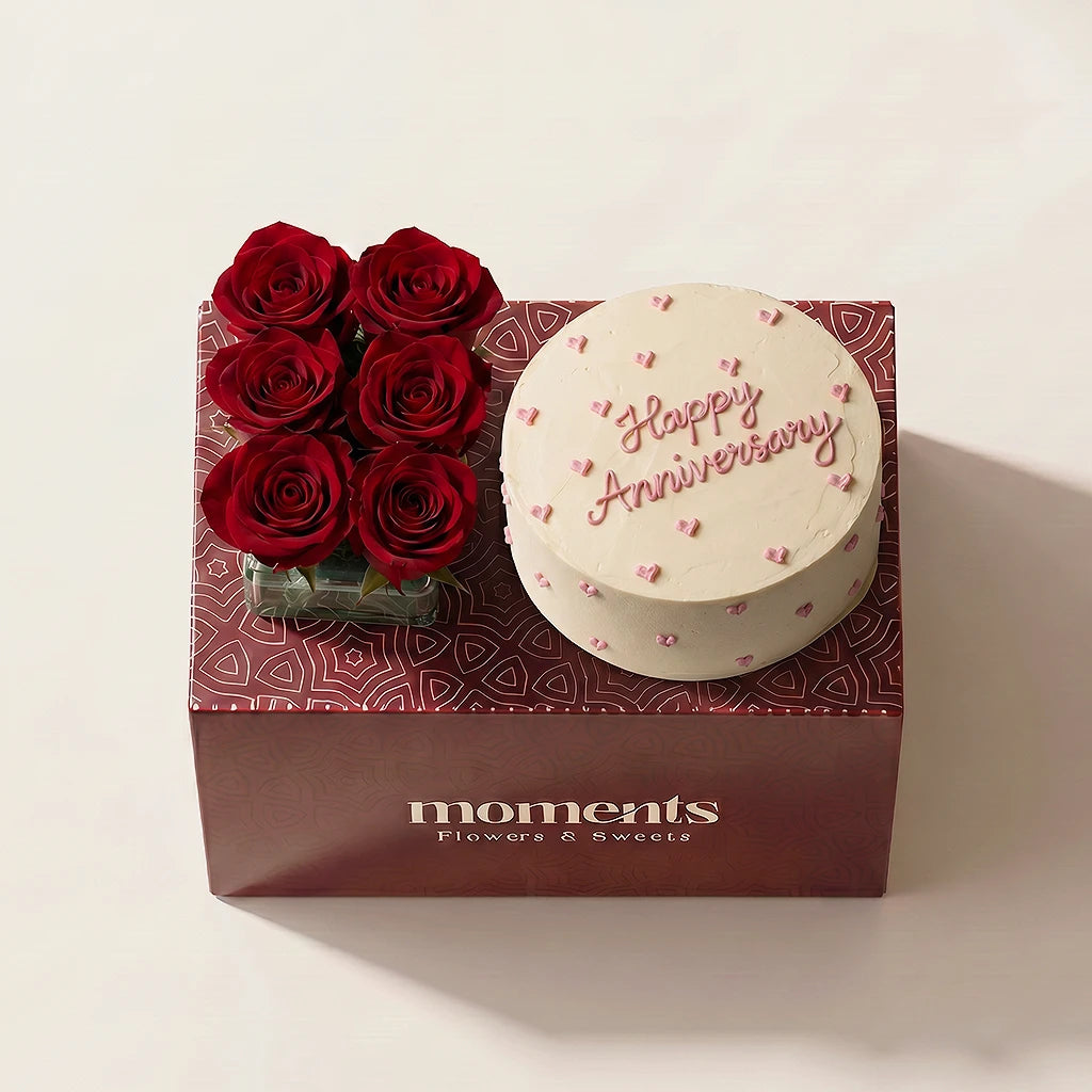 Happy Anniversary Cake & Roses Box