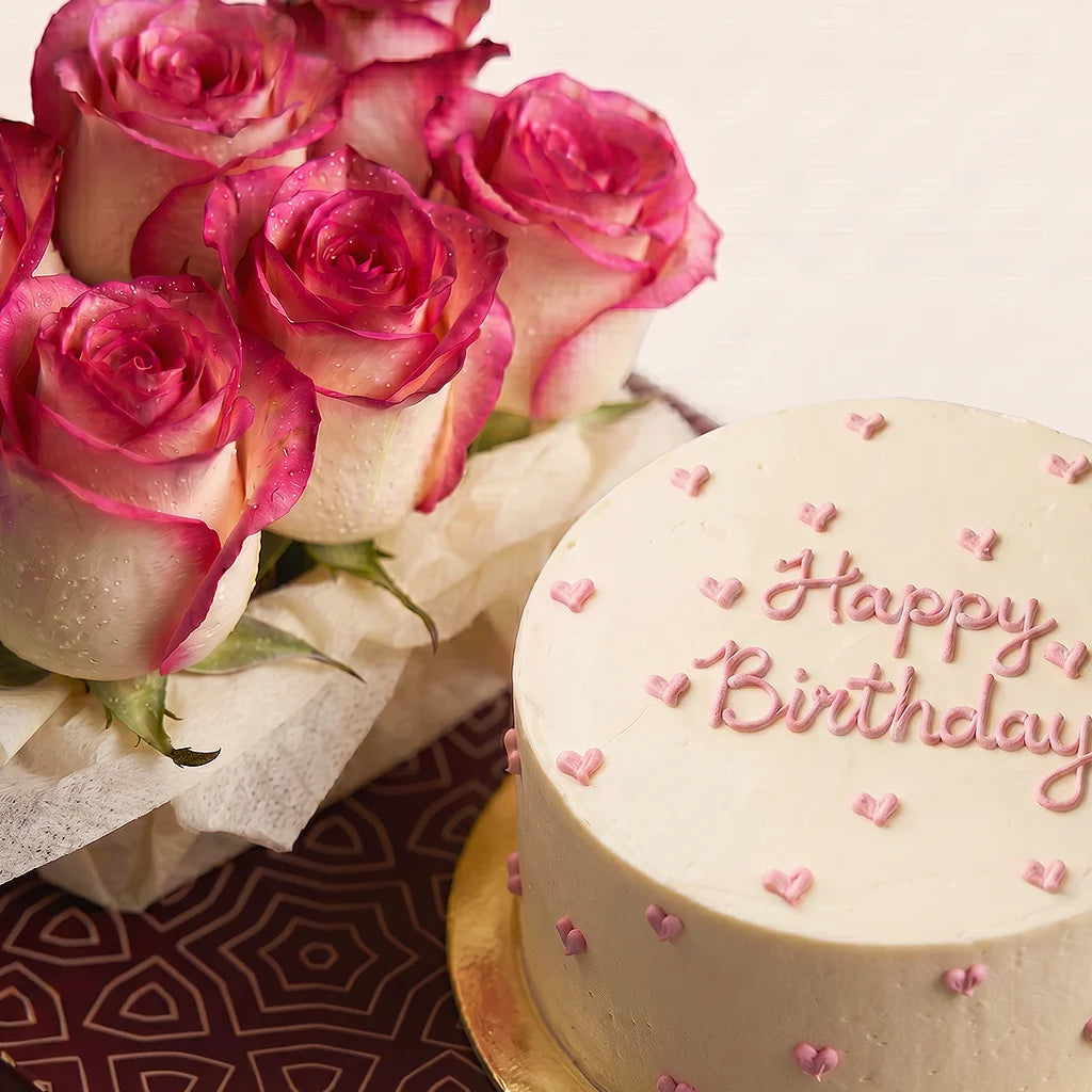 Happy Birthday Cake & Roses Box