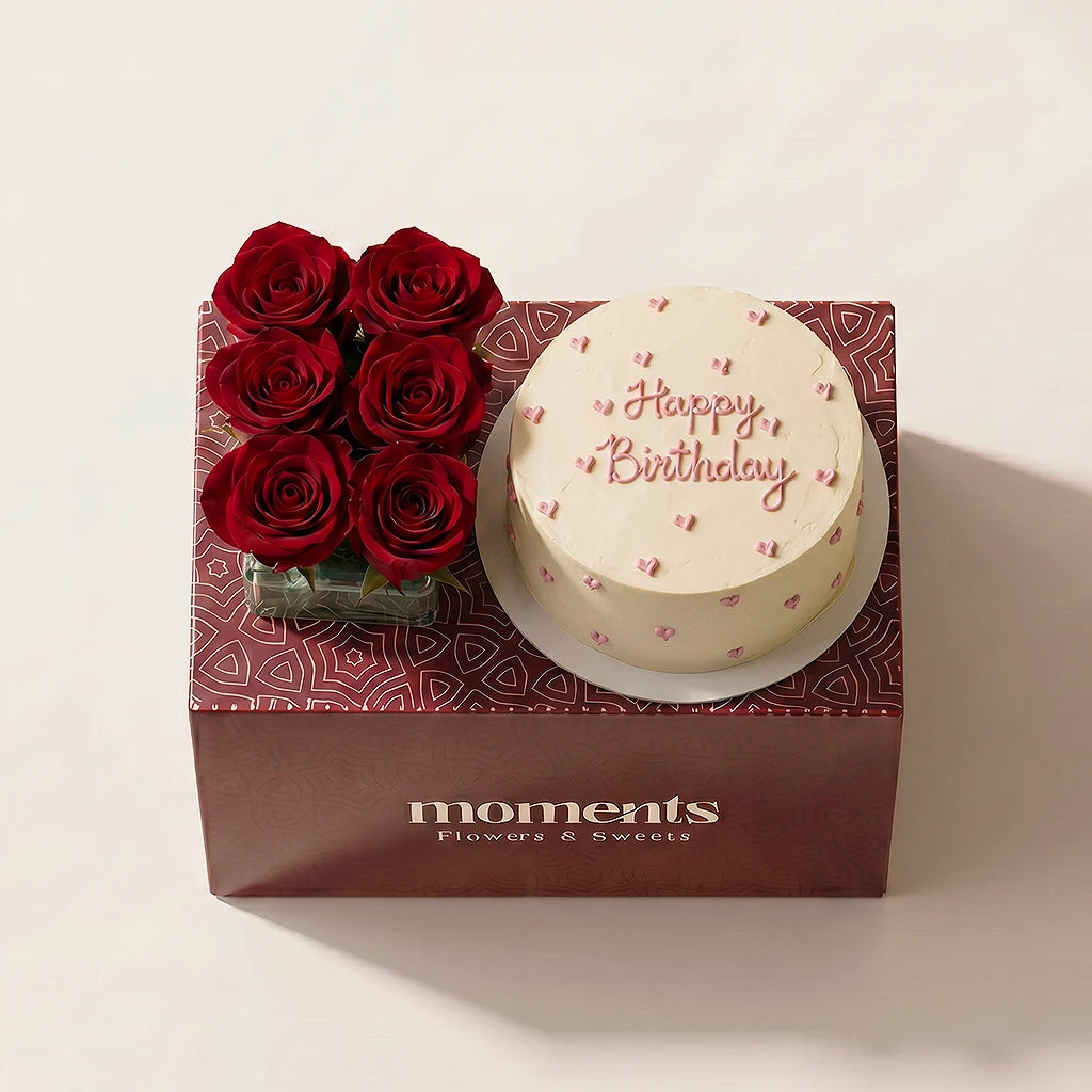 Happy Birthday Cake & Roses Box