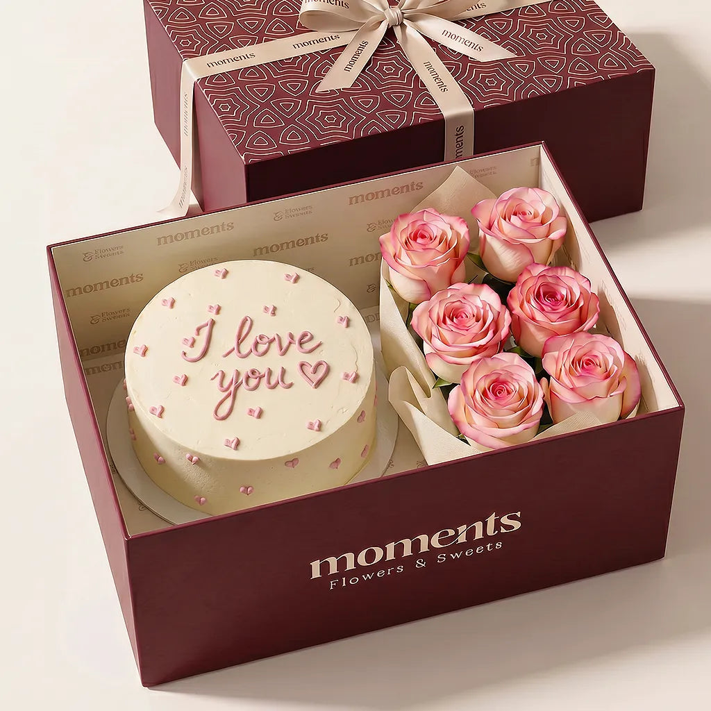 I Love You Cake & Roses Box