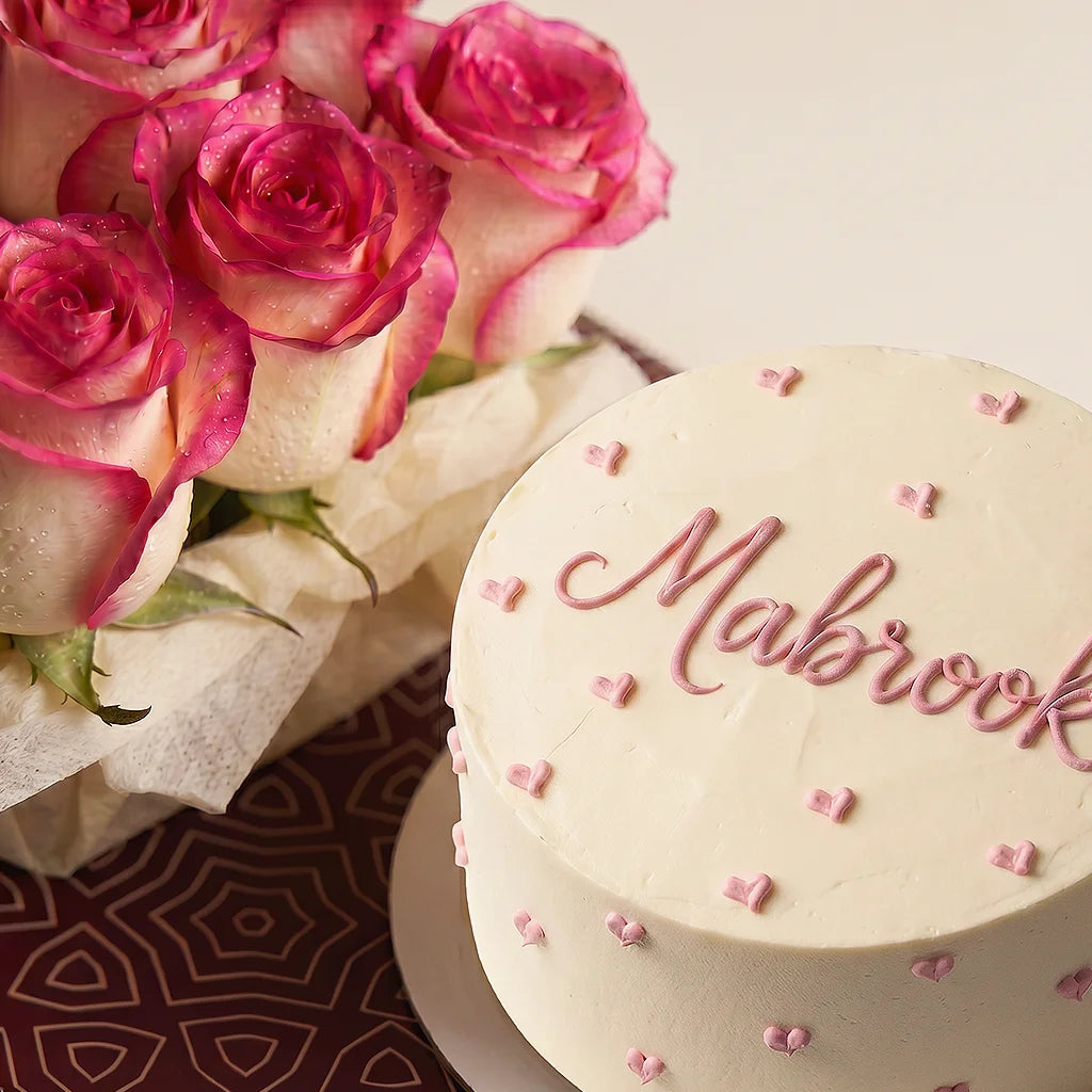 Mabrook Cake & Roses Box