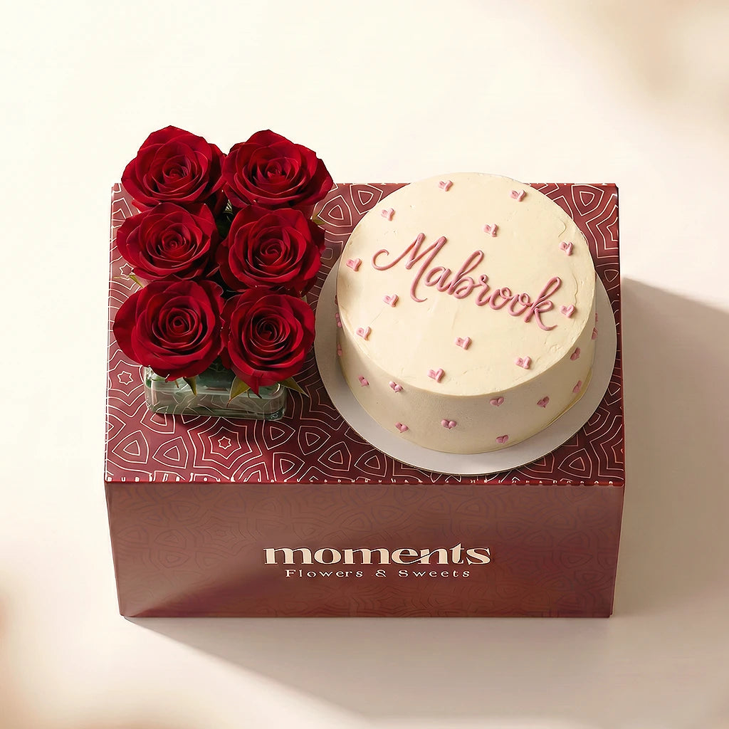 Mabrook Cake & Roses Box